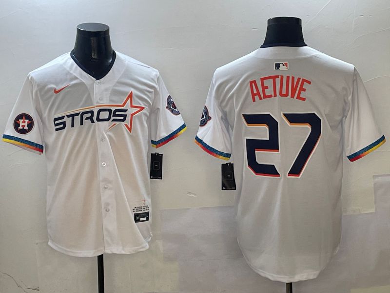 Men Houston Astros #27 Aetuve White Fourth generation Joint Name 2025 Nike MLB Jersey style 0413->cincinnati bengals->NFL Jersey
